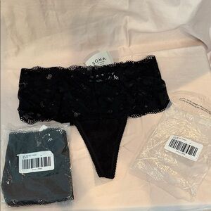 NWT Soma Black Lace Retro Thongs (set of 2)